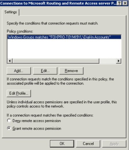 Settings window showing the resulting policy